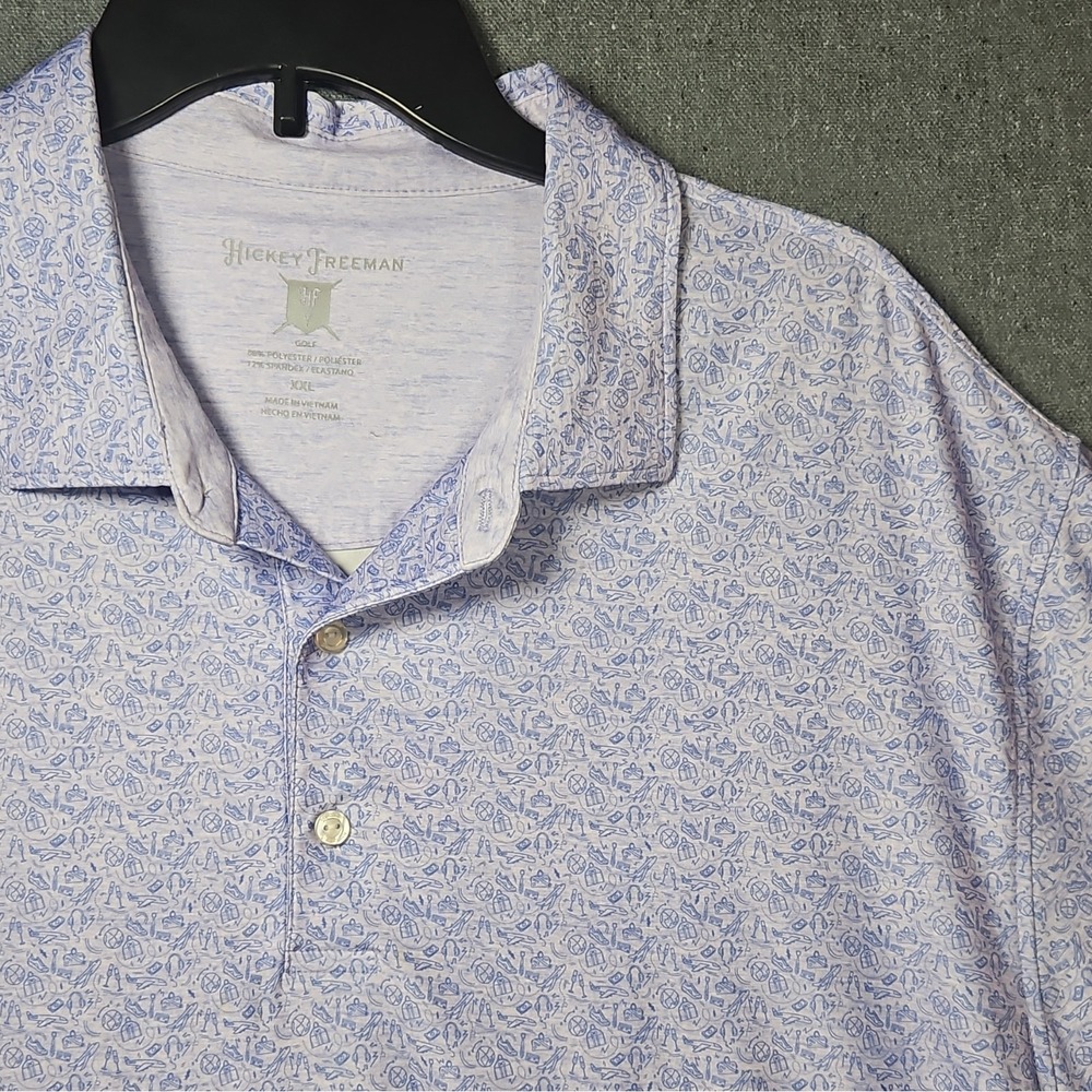 Hickey Freeman Golf Men's Polo Shirt 2XL Light Blue White AOP Planes Headphones